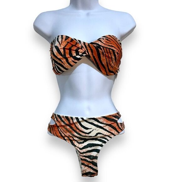L*Space For The African Wildlife Foundation Tiger Print Cut-Out Bikini Size L - Picture 1 of 16